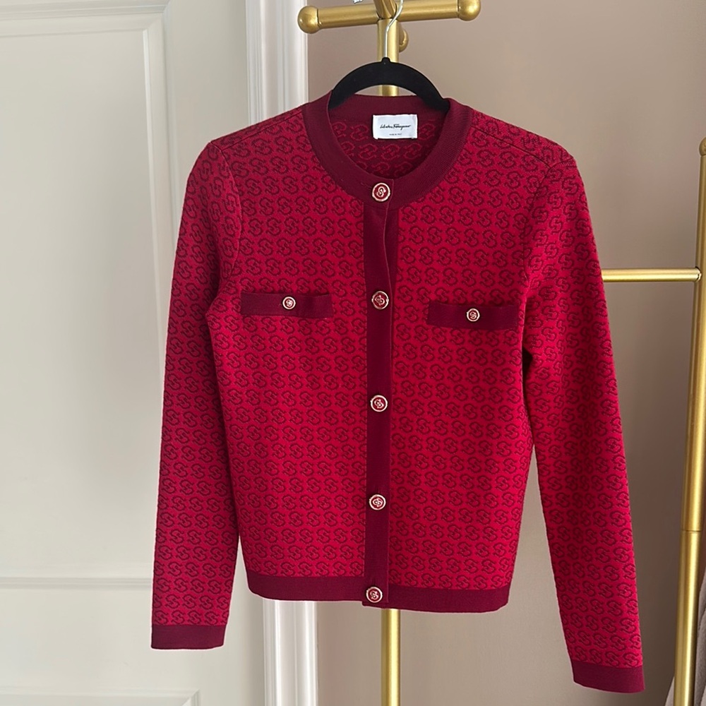 Salvatore Ferragamo Red Patterned Cardigan